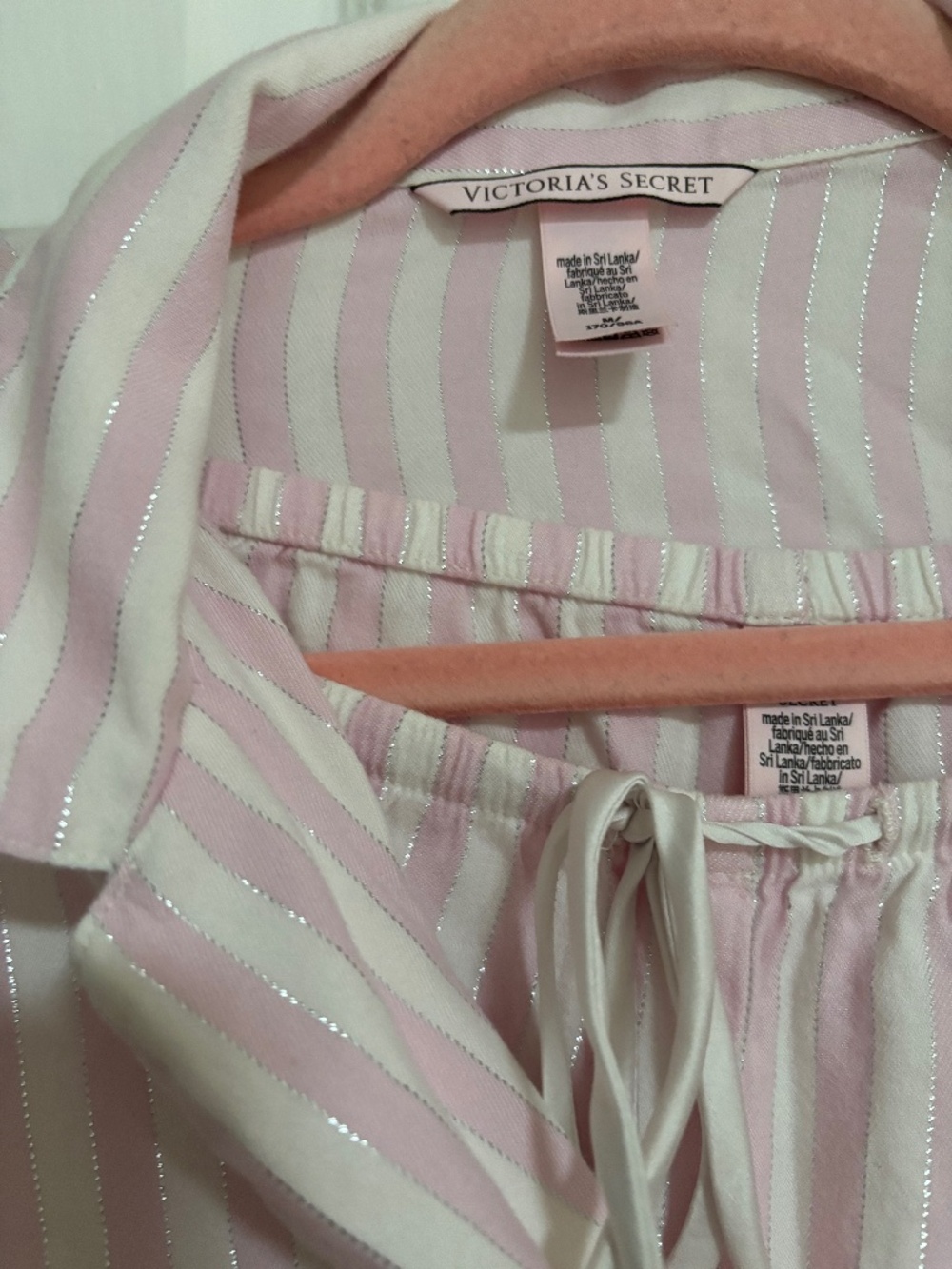 Victoria’s Secret Iconic Pink White Stripe Flannel Pajama Set - Size Medium
